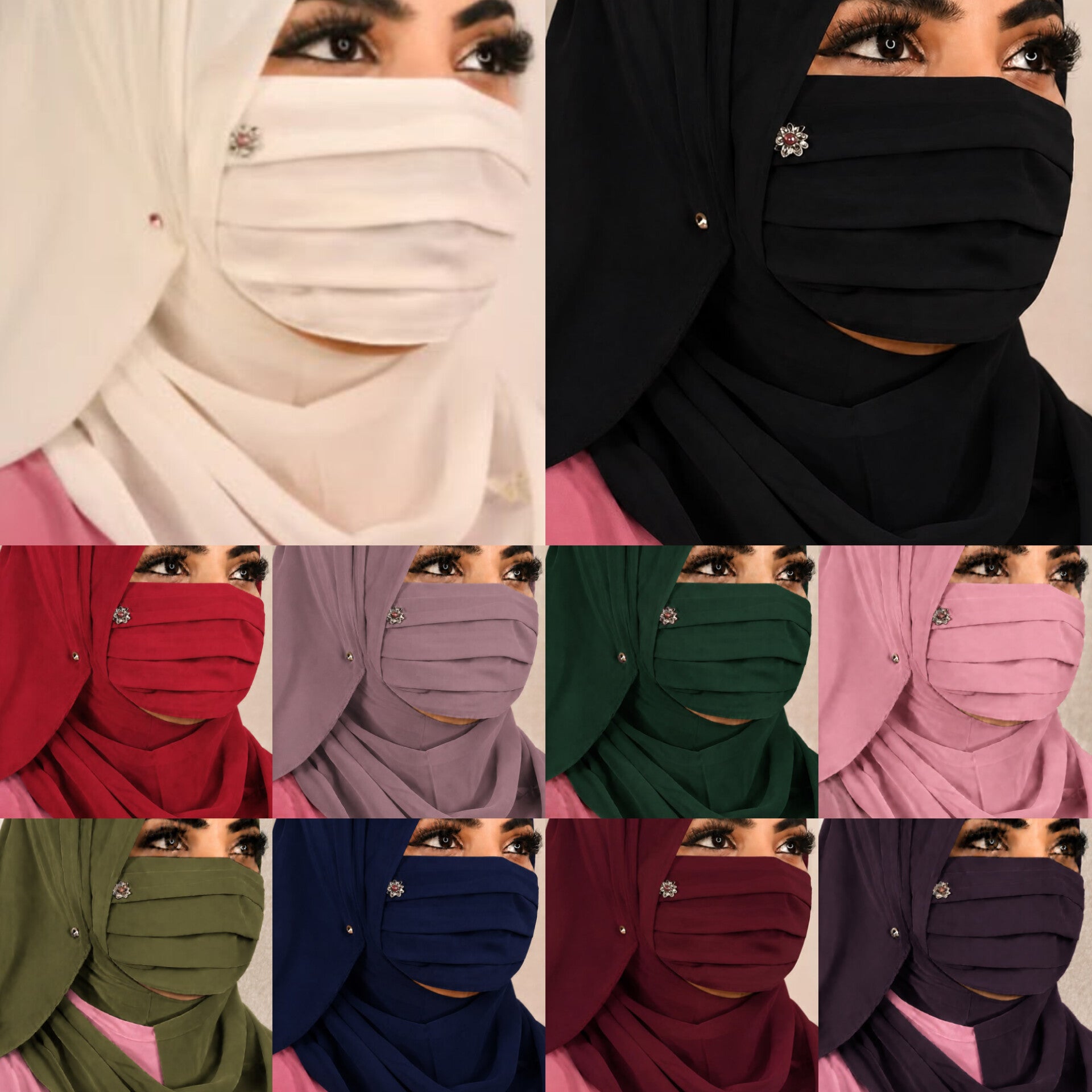 Premium Floral Brooch Pleated Mask pack of 10