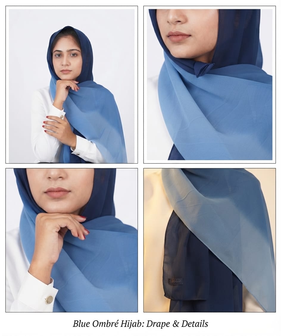 Elegant Blue Ombré Chiffon Hijab