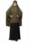 Premium Olive Green Khimar Hijab with Smocked Elastic Cuffs