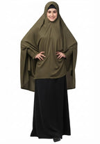 Premium Olive Green Khimar Hijab with Smocked Elastic Cuffs