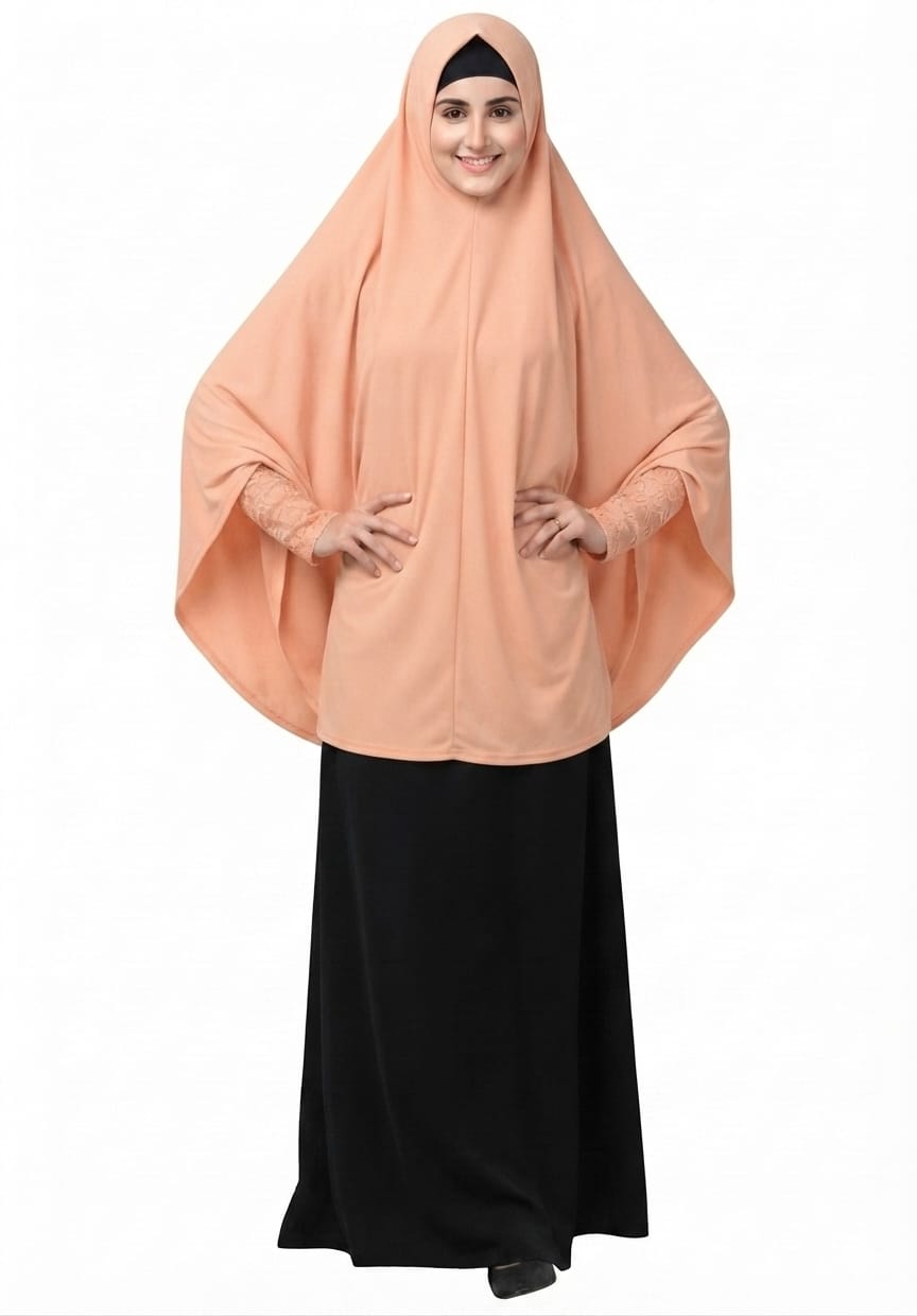Peach Cape Khimar with Elastic Smocked Cuffs – Flowing Overhead Hijab