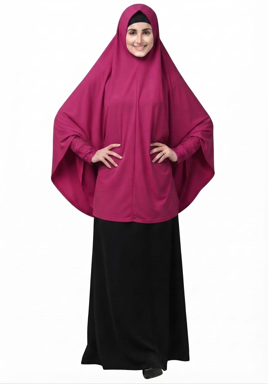 Elegant Magenta Long Khimar – Premium Overhead Hijab
