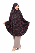 Premium Printed Namaz Full Coverage Prayer Khimar  Black & Rose Leaf Print