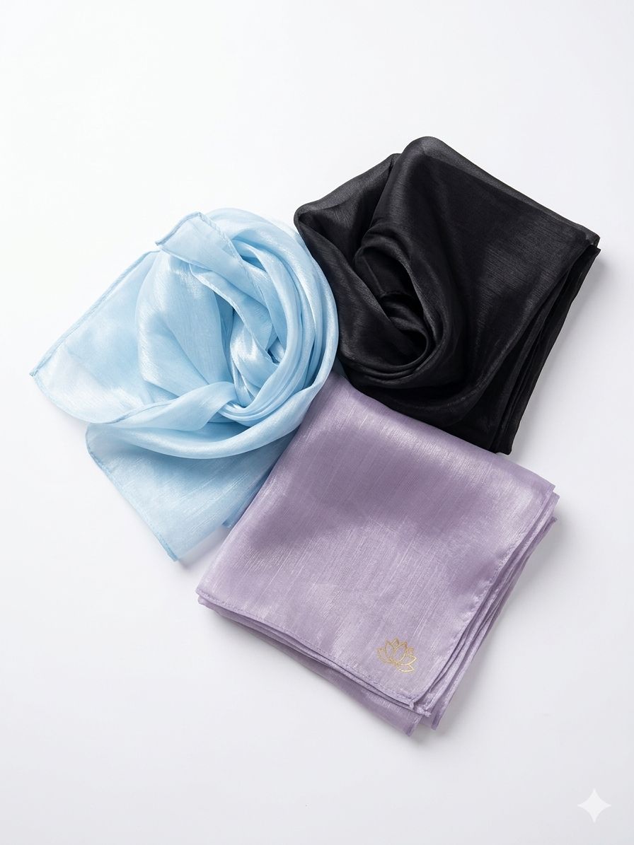 Premium Organza Hijab Combo Set of 3 (Sky Blue, Classic Black, & Lavender)