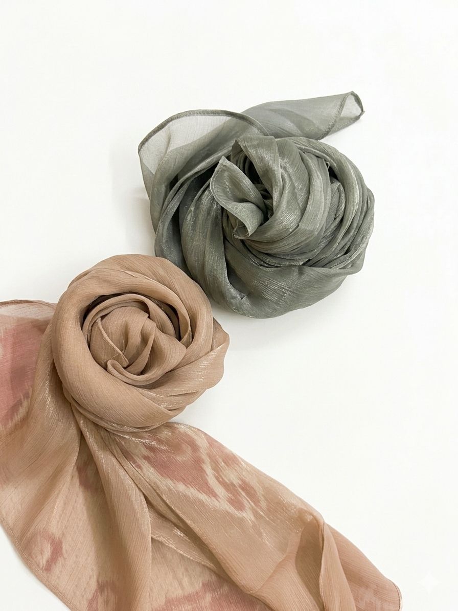 Premium Shimmer Organza Hijab Rose-Folded - Pistachio Green