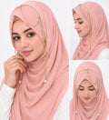 Premium Onion Pink Chiffon Hijab with Pearl Chain Head Accessory