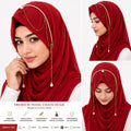 Premium Red Pearl Chain Hijab | Designer Chiffon Hijab with Pearl & Gold Chain Detailing