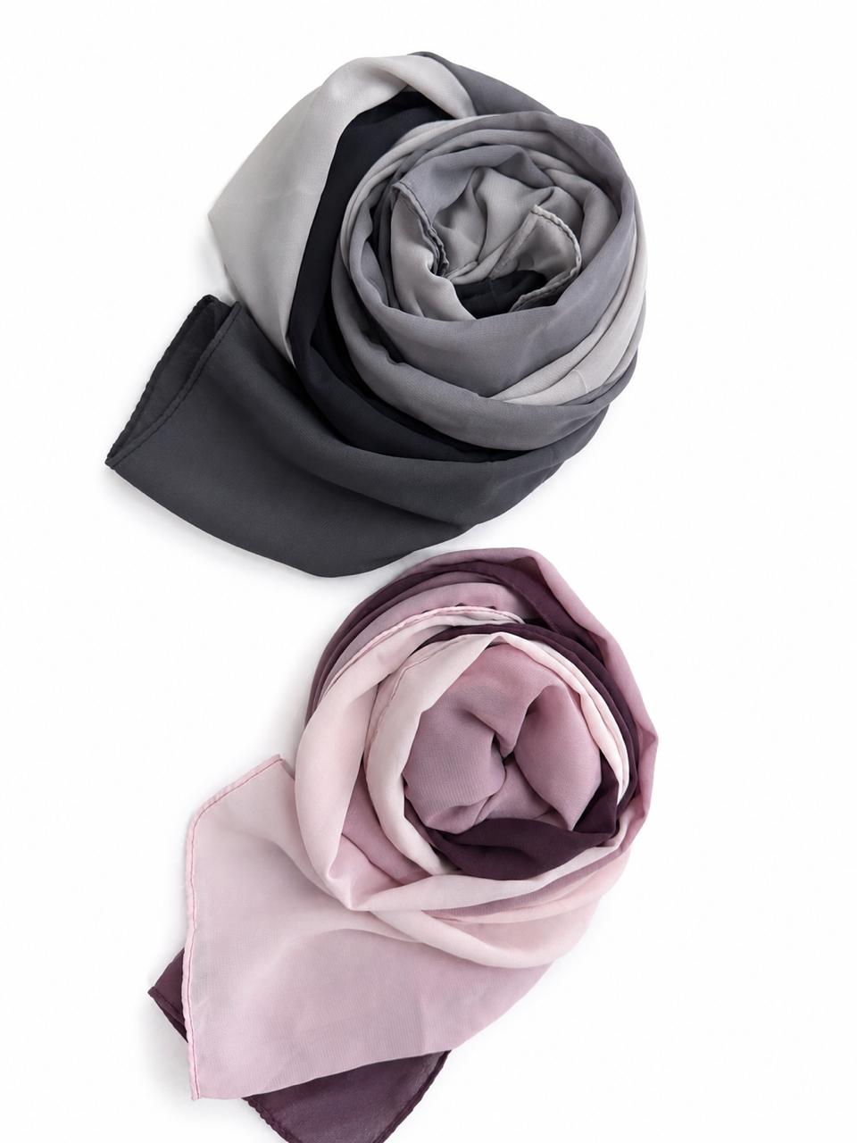 Premium Ombre Chiffon Hijab Combo Pack of 2 | Grey & Blush Pink Gradient Hijab Set