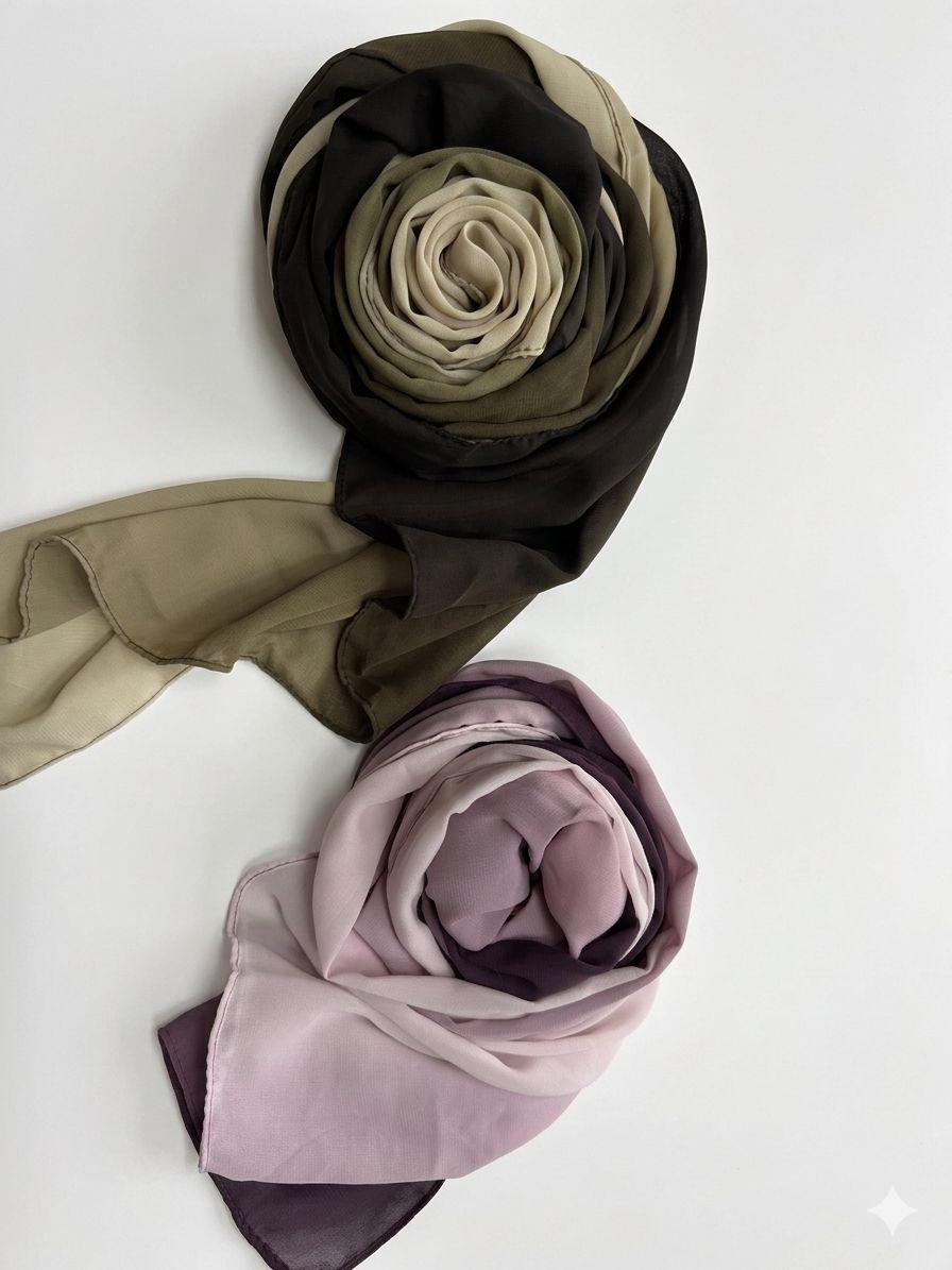 Elegant Dual-Tone Chiffon Hijab Combo – Earthy Olive & Dusty Rose (Pack of 2)