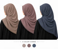Premium Chiffon Georgette Hijab Pack of 3 with Elegant Crochet Lace Border Colors: Taupe/Khaki, Dusty Mauve, Slate Grey/Blue