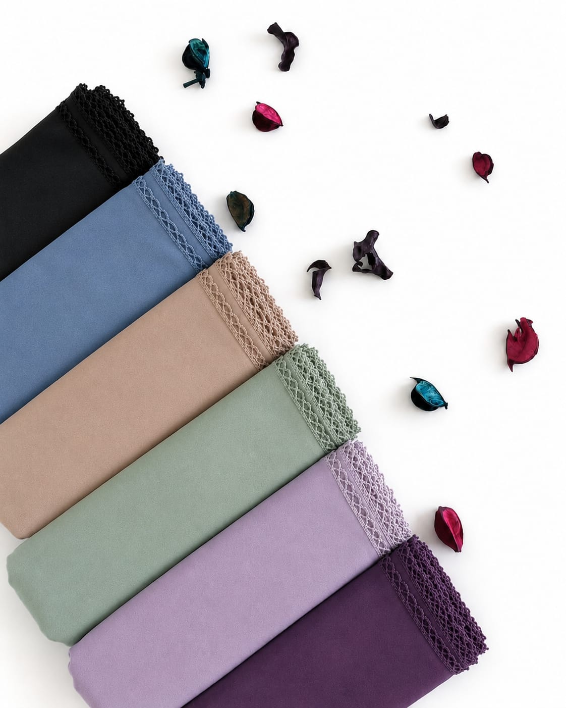 Premium Lace Edge Chiffon Hijab Combo Pack of 6 | Soft Georgette Hijab Collection for Women & Girls