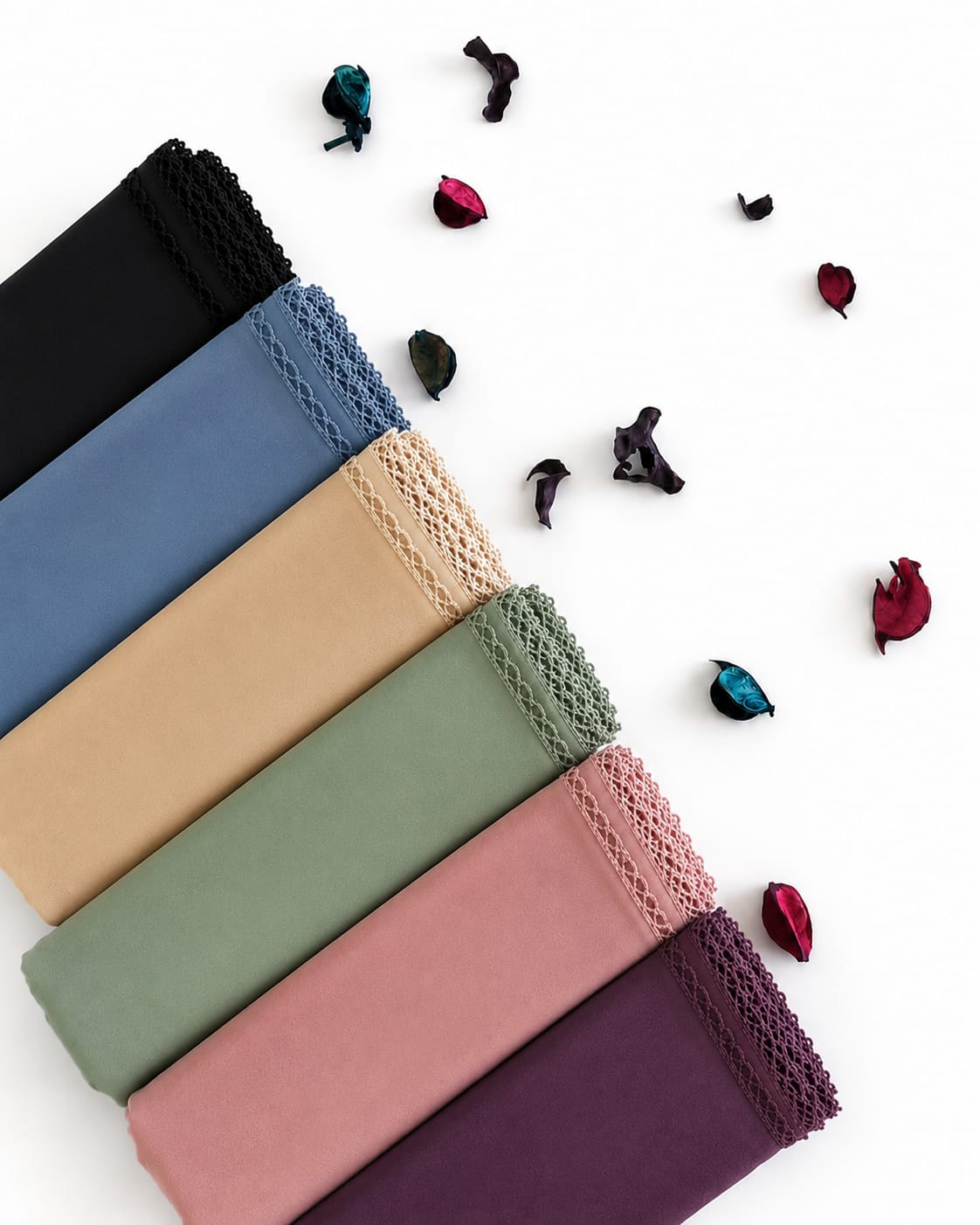 Premium Lace Edge Chiffon Hijab Combo Pack of 6 | Soft Georgette Hijab Collection for Women & Girls