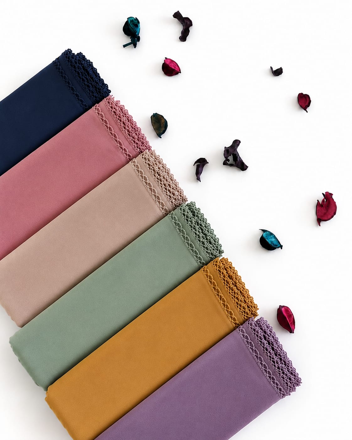 Premium Lace Edge Chiffon Hijab Combo Pack of 6 | Soft Georgette Hijab Collection for Women & Girls
