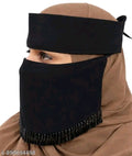 Premium Black Beaded Instant Naqab with Adjustable Headband | Modest Islamic Face Veil for Women | Soft Breathable Nose Patti Niqab
