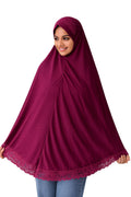 Ayeza Hijab Premium Burgundy Lace Prayer Khimar for Women | One Piece Full Coverage Namaz Hijab | Soft Breathable Islamic Salah Head Cover