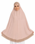 Premium Peach Lace Border Khimar for Women – Free Size Modest Hijab Prayer Wear