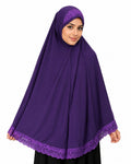 Premium Premium Lycra Khimar with Scalloped Lace Border – Full Coverage Ready-to-Wear Hijab (Deep Purple)
