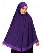 Premium Premium Lycra Khimar with Scalloped Lace Border – Full Coverage Ready-to-Wear Hijab (Deep Purple)