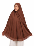 Premium Lace Border Instant Khimar Hijab for Women | Soft Flowing Prayer Khimar | Full Coverage Islamic Hijab | Elegant Modest Wear | Brown