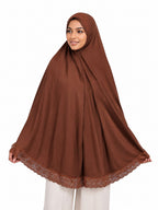Premium Lace Border Instant Khimar Hijab for Women | Soft Flowing Prayer Khimar | Full Coverage Islamic Hijab | Elegant Modest Wear | Brown