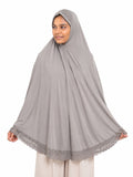 Premium Crochet Lace Khimar Hijab for Women | Instant Full Coverage Prayer Khimar | Soft Georgette Modest Islamic Hijab | Lightweight Elegant Muslim Head Cover | Grey