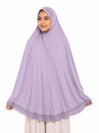 Premium Crochet Lace Khimar Hijab for Women | Instant Full Coverage Prayer Khimar | Soft Georgette Islamic Modest Wear | Lightweight Elegant Muslim Hijab | Lavender Lilac