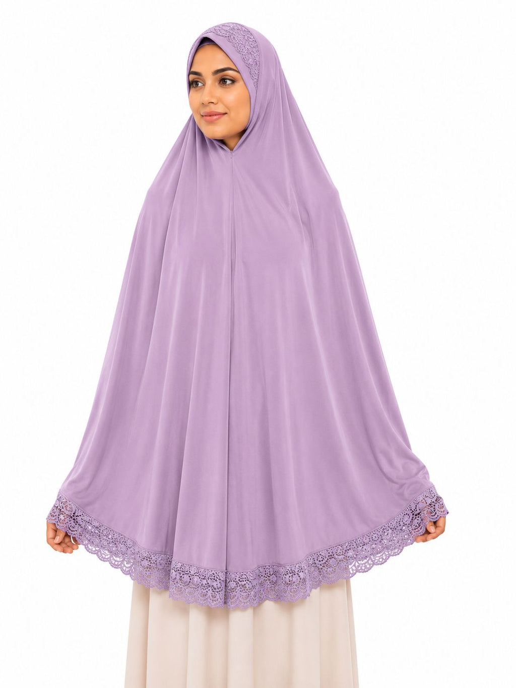 Premium Crochet Lace Khimar Hijab for Women | Instant Prayer Khimar | Soft Georgette Full Coverage Islamic Hijab | Lightweight Modest Wear | Lavender Pink