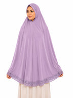 Premium Crochet Lace Khimar Hijab for Women | Instant Prayer Khimar | Soft Georgette Full Coverage Islamic Hijab | Lightweight Modest Wear | Lavender Pink