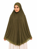 Premium Olive Green Crochet Lace Khimar Hijab for Women