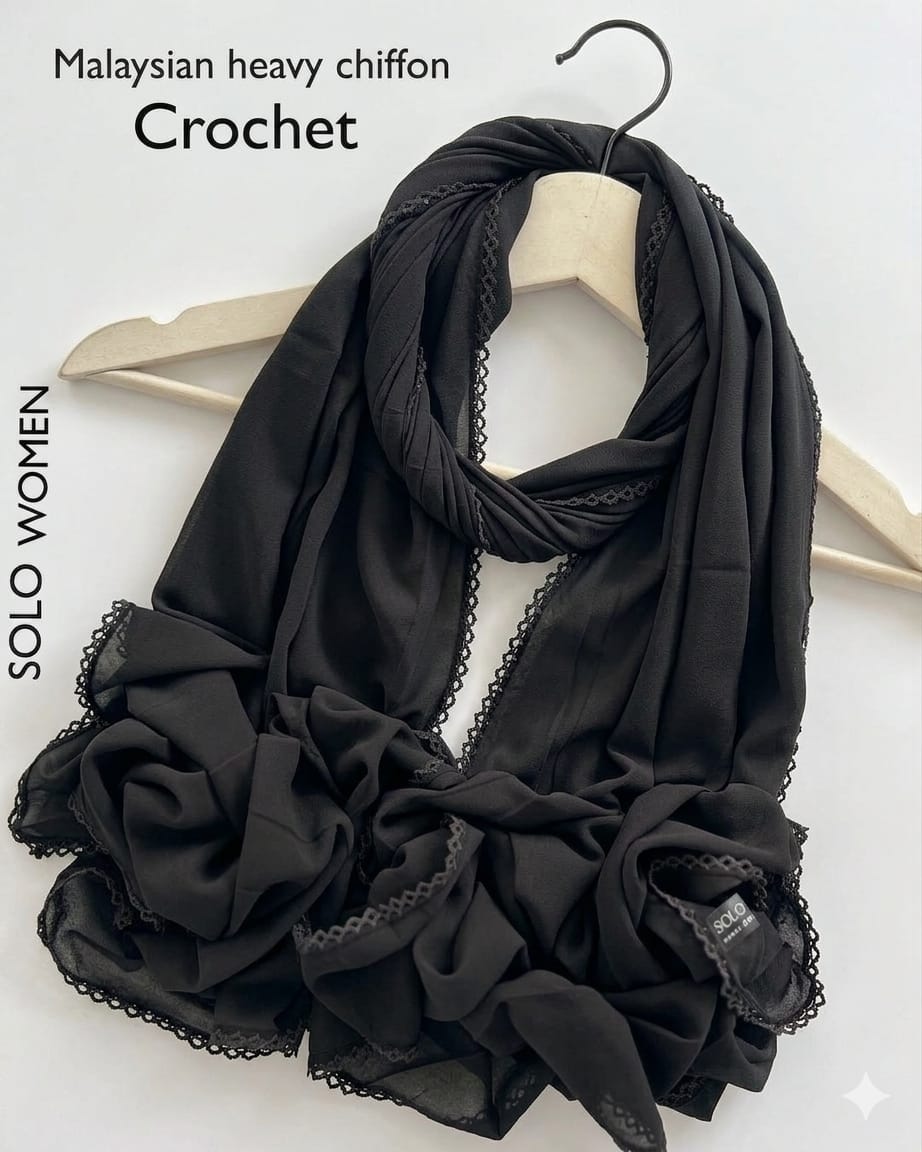 Ayeza Georgette Crochet Lace Hijab for Women | Premium Soft Georgette Stole | Elegant Lace Border |