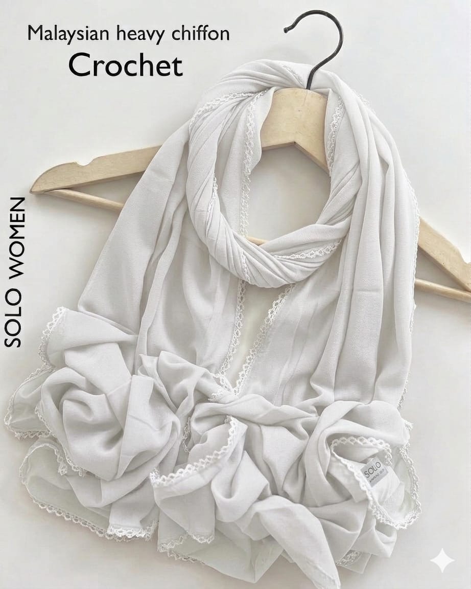Ayeza Georgette Crochet Lace Hijab for Women | Premium Soft Georgette Stole | Elegant Lace Border | Lightweight Modest Headscarf | Everyday & Party Wear | 185 × 75 cm