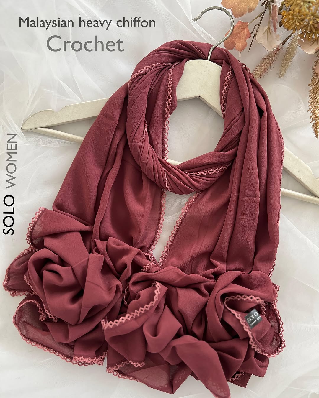 Ayeza Georgette Crochet Lace Hijab for Women | Premium Soft Georgette Stole | Elegant Lace Border | Lightweight Modest Headscarf | Everyday & Party Wear | 185 × 75 cm