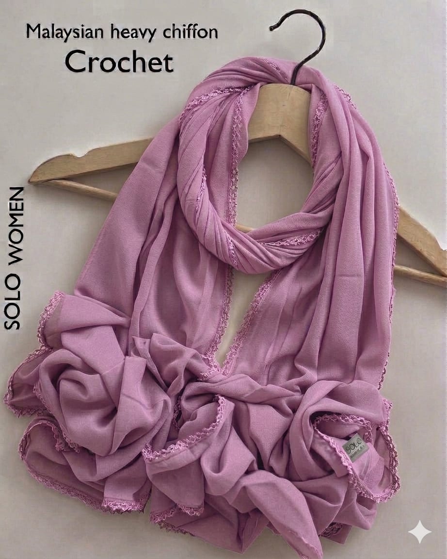 Ayeza Georgette Crochet Lace Hijab for Women | Premium Soft Georgette Stole | Elegant Lace Border | Lightweight Modest Headscarf | Everyday & Party Wear | 185 × 75 cm