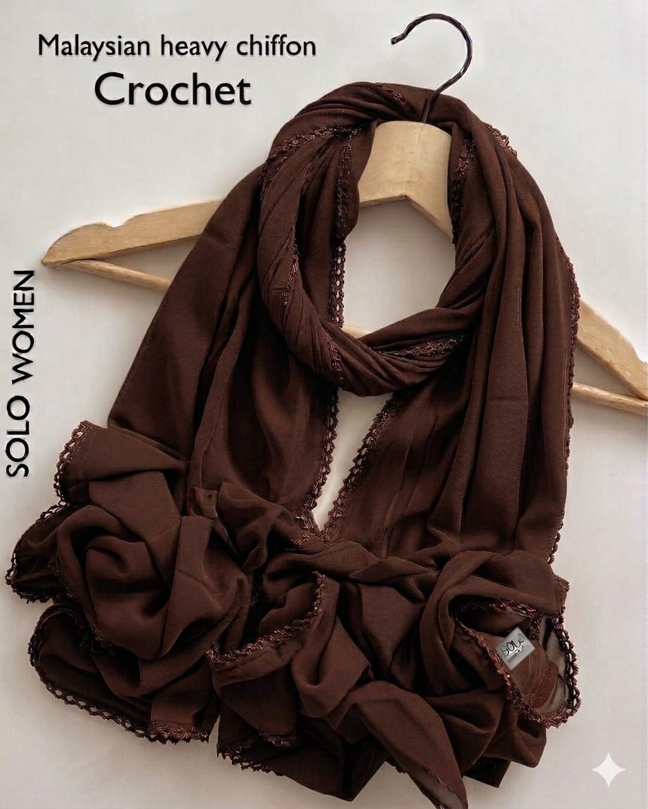 Ayeza Georgette Crochet Lace Hijab for Women | Premium Soft Georgette Stole | Elegant Lace Border | Lightweight Modest Headscarf | Everyday & Party Wear | 185 × 75 cm