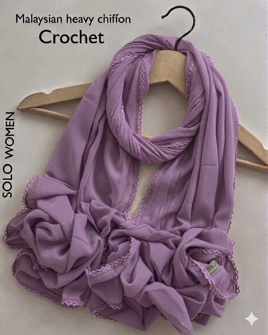 Ayeza Georgette Crochet Lace Hijab for Women | Premium Soft Georgette Stole | Elegant Lace Border | Lightweight Modest Headscarf | Everyday & Party Wear | 185 × 75 cm