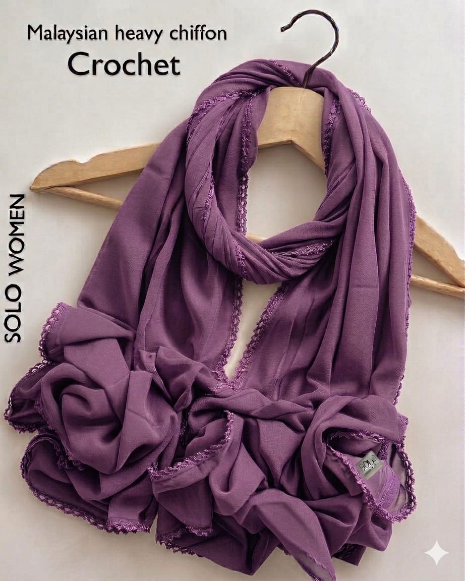 Ayeza Georgette Crochet Lace Hijab for Women | Premium Soft Georgette Stole