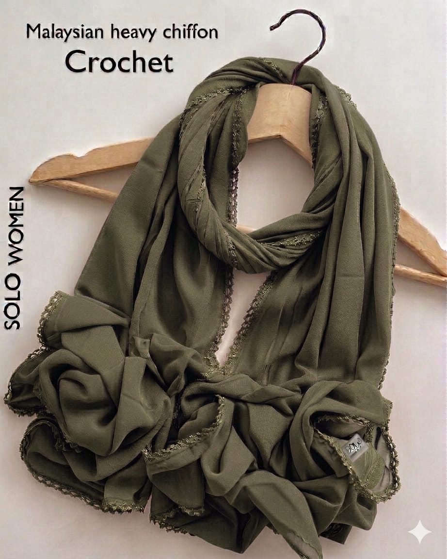 Ayeza Georgette Crochet Lace Hijab for Women | Premium Soft Georgette Stole | Elegant Lace Border | Lightweight Modest Headscarf | Everyday & Party Wear | 185 × 75 cm