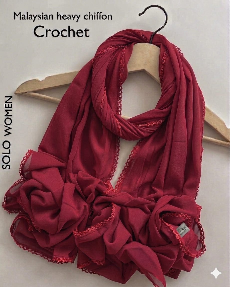 Ayeza Georgette Crochet Lace Hijab for Women |  Elegant Lace Border | Everyday & Party Wear | 185 × 75 cm