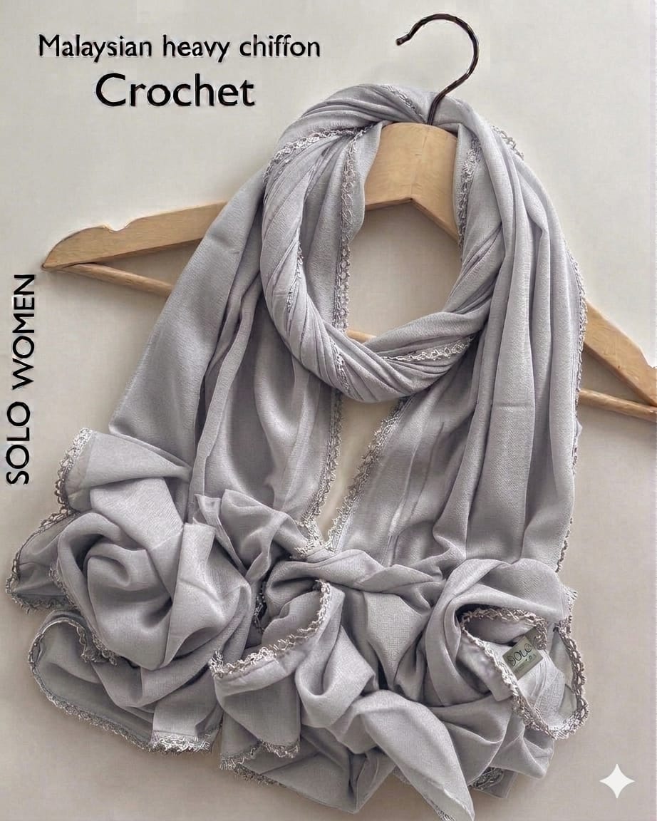 Ayeza Georgette Crochet Lace Hijab for Women | Premium Soft Georgette Stole | Elegant Lace Border | Lightweight Modest Headscarf | Everyday & Party Wear | 185 × 75 cm