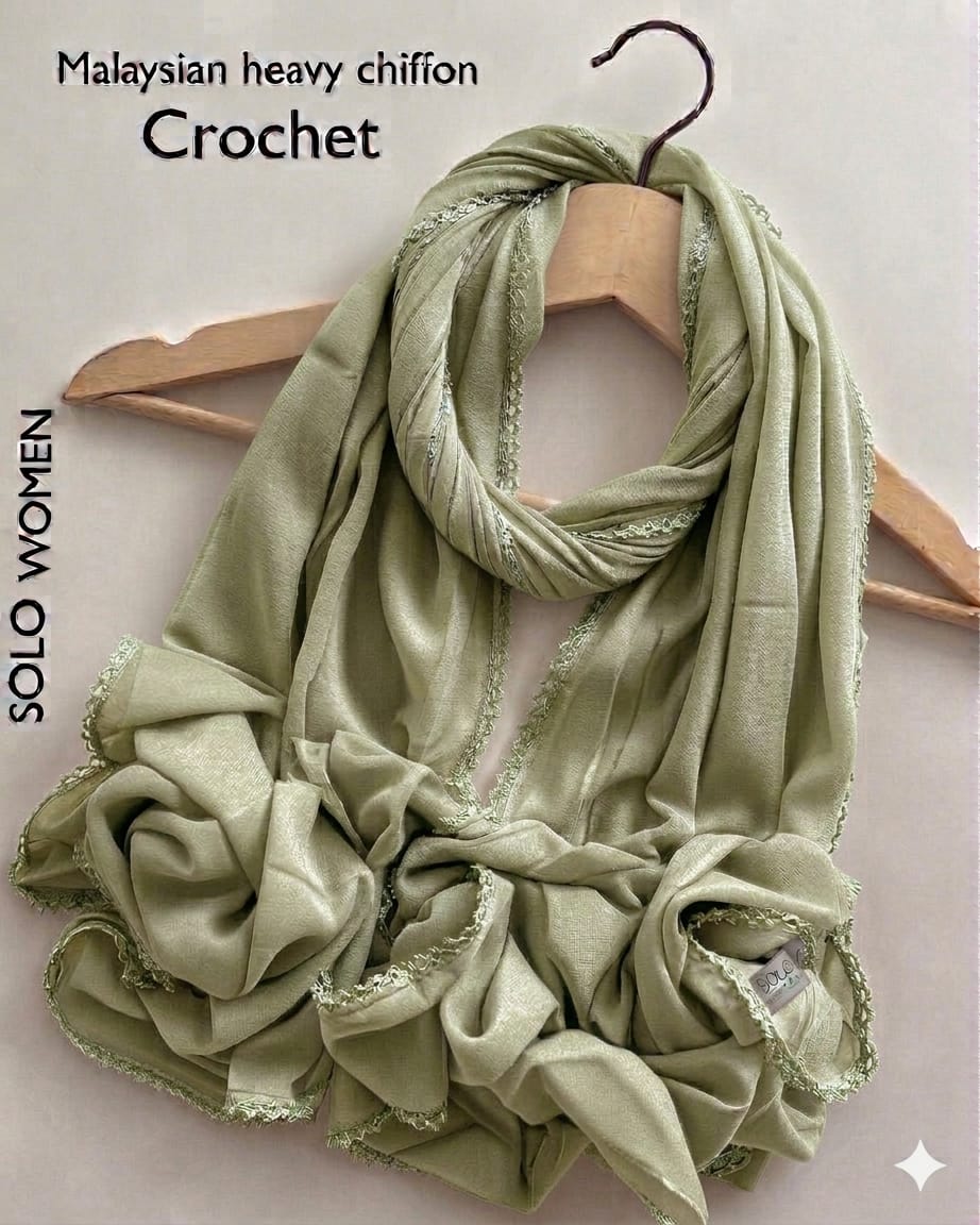 Ayeza Georgette Crochet Lace Hijab for Women | Premium Soft Georgette Stole | Elegant Lace Border | Lightweight Modest Headscarf