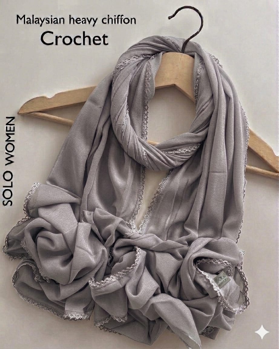 Ayeza Georgette Crochet Lace Hijab for Women | Premium Soft Georgette Stole | Elegant Lace Border | Lightweight Modest Headscarf | Everyday & Party Wear | 185 × 75 cm