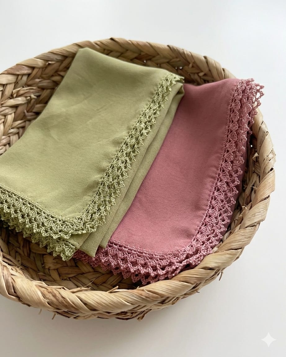 Premium Malaysian Heavy Chiffon Hijab with Crochet Lace Border