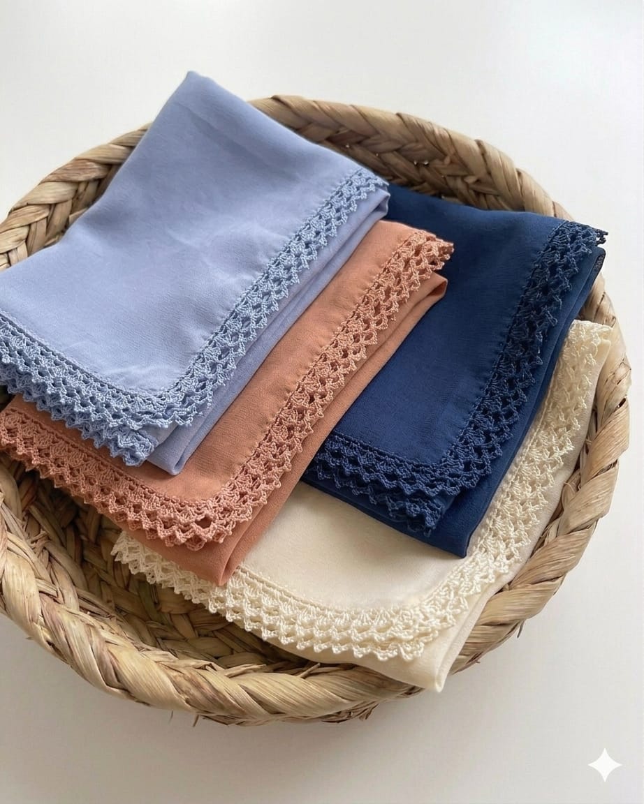 Premium Malaysian Heavy Chiffon Hijab with Crochet Lace Border