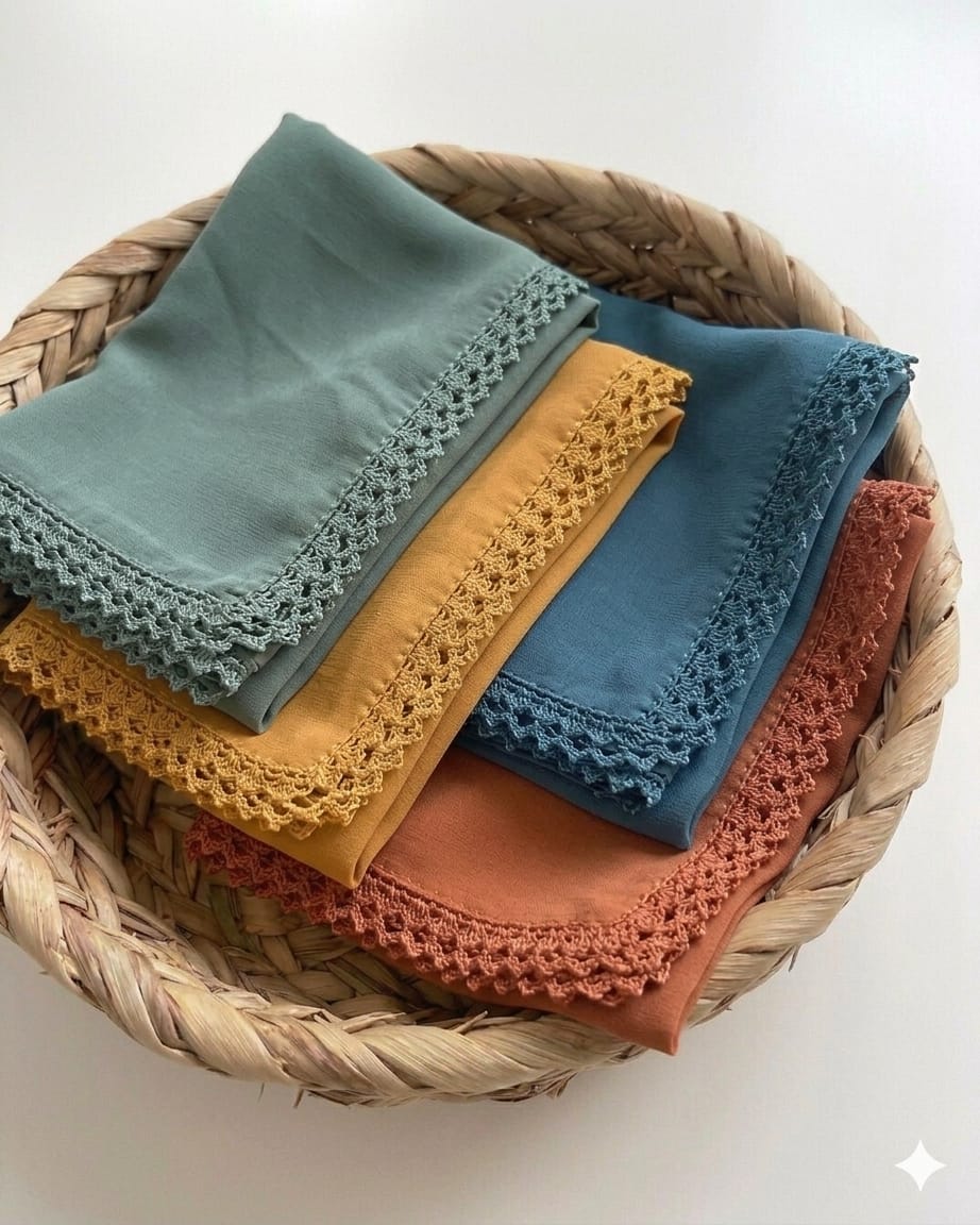 Premium Malaysian Heavy Chiffon Hijab with Crochet Lace Border