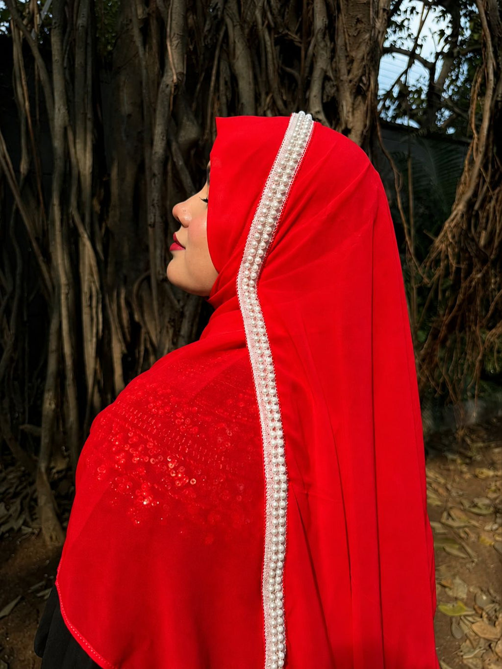 Premium Red Lace Handwork Hijab