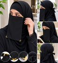 Saudi Style Premium Black Niqab Nose Piece with Golden Accents & Stretchable Strap