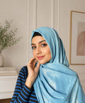 Sky Blue Shimmer Georgette Hijab | Soft Lightweight Georgette Hijab for Women | Party Wear & Daily Wear Headscarf