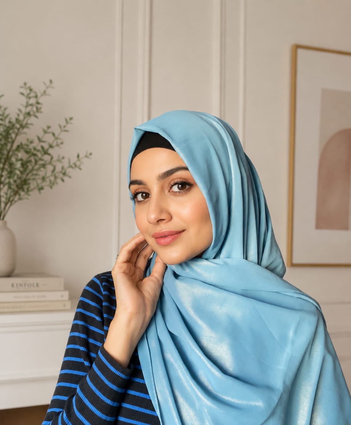 Sky Blue Shimmer Georgette Hijab | Soft Lightweight Georgette Hijab for Women | Party Wear & Daily Wear Headscarf