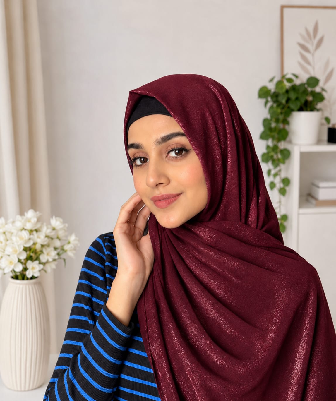 maroon Shimmer Georgette Hijab | Soft Lightweight Georgette Hijab for Women | Party Wear & Daily Wear Headscarf