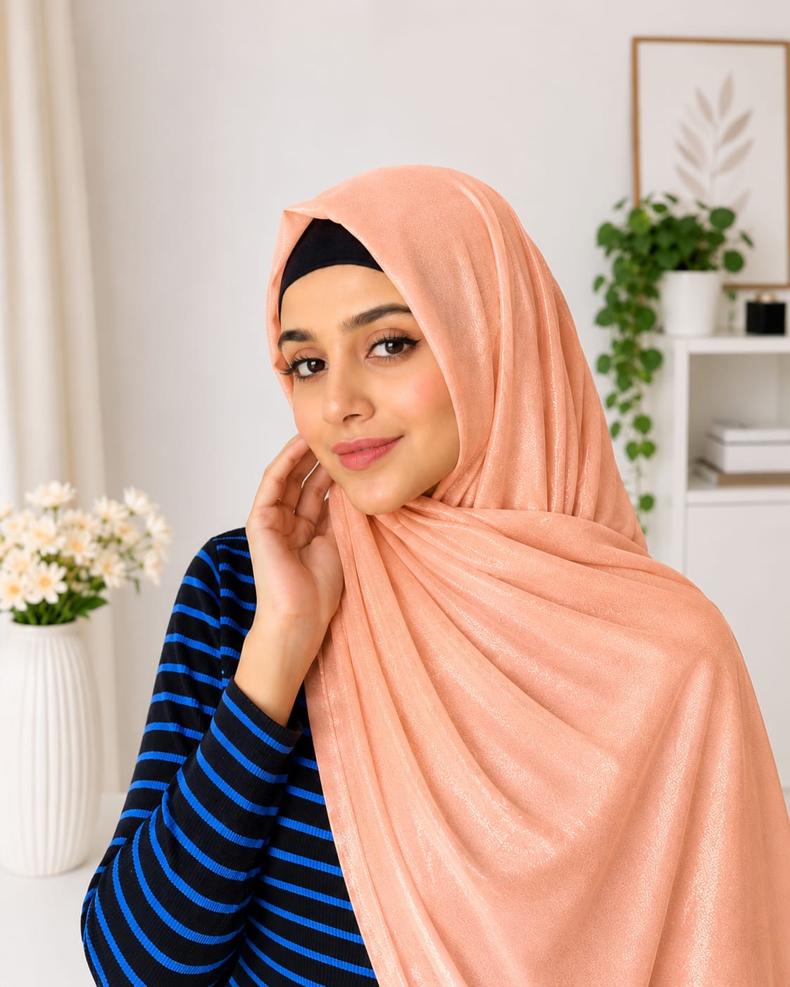 Peach Shimmer Georgette Hijab | Soft Lightweight Georgette Hijab for Women | Party Wear & Daily Wear Headscarf